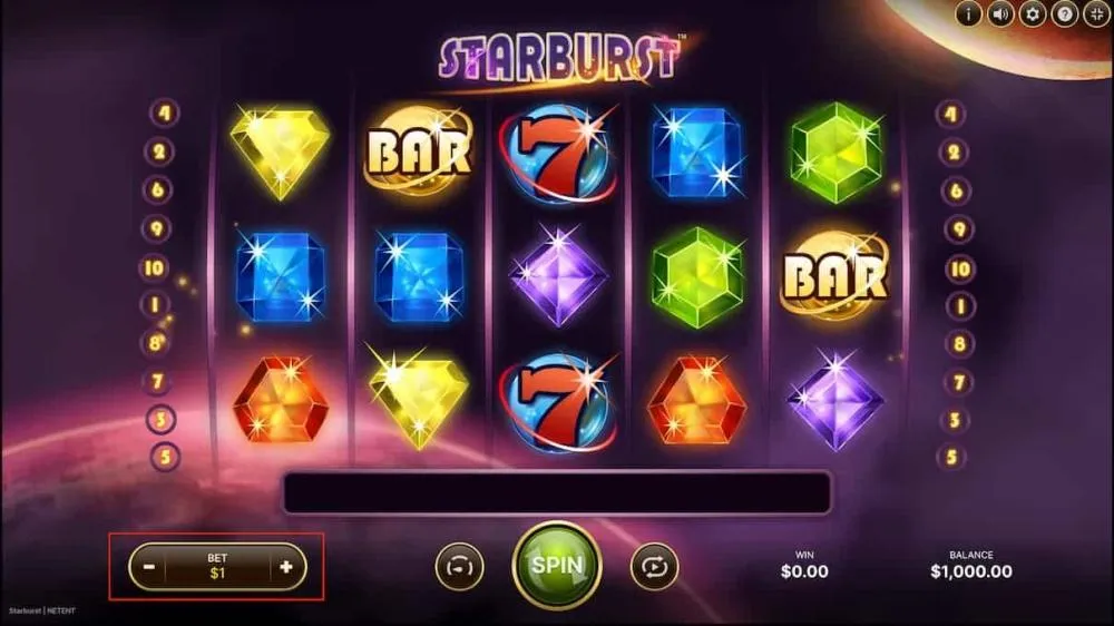 Starburst slot game screenshot 1
